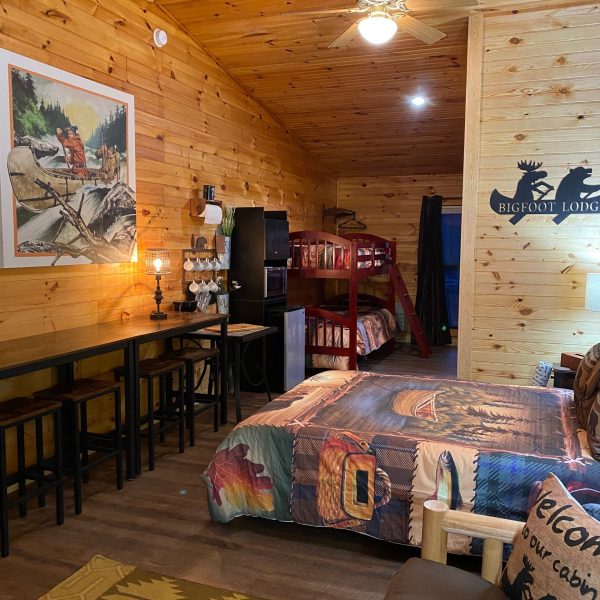 a room filled with furniture and a fireplace